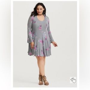 Grey Floral Knit Skater Dress Torrid 2
